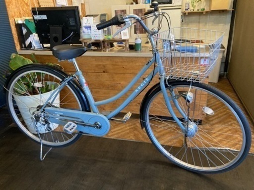 【maruishi 後輪チューブ新品！】LEDオートライト　6段変速　27インチ自転車　グレイッシュブルー