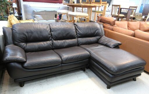 ☆値下げしました！☆大塚家具 カウチソファ 3人掛けソファ 革 左カウチ ブラック L字ソファ【ユーズドユーズ名古屋天白店】 JO0149