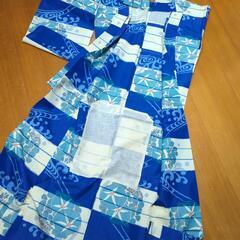 リメイク用　アンティーク　銘仙　お着物　単衣　尻当て付き　夏海と朝顔の画像