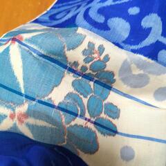 リメイク用　アンティーク　銘仙　お着物　単衣　尻当て付き　夏海と朝顔の画像