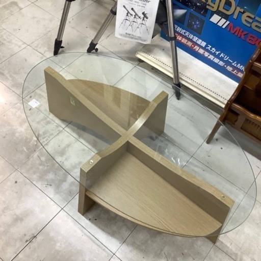 楕円ガラステーブル　house BOAT ナチュラル　木目シールハガレ有