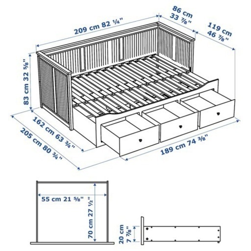 ヘムネス　IKEA  マットレス2付き　引き出し付きベッド　