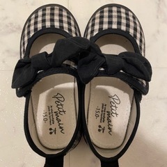 プティマイン リボンキャンバスシューズ ギンガムチェック ブラック 黒 15.0の画像