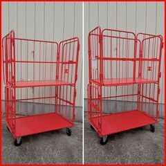 ① 美品 日本郵政で使用していたかご台車/ロールボックス4台セットです オールスチール製 頑丈さ抜群 2輪自在2輪固定ストッパー付/中間棚/観音扉仕様) 外寸（約):W1250×D750×H2000(mm) 手渡し希望/自社配送可能（配送エリアについてお問い合わせください）の画像