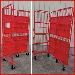 ① 美品 日本郵政で使用していたかご台車/ロールボックス4台セットです オールスチール製 頑丈さ抜群 2輪自在2輪固定ストッパー付/中間棚/観音扉仕様) 外寸（約):W1250×D750×H2000(mm) 手渡し希望/自社配送可能（配送エリアについてお問い合わせください）の画像