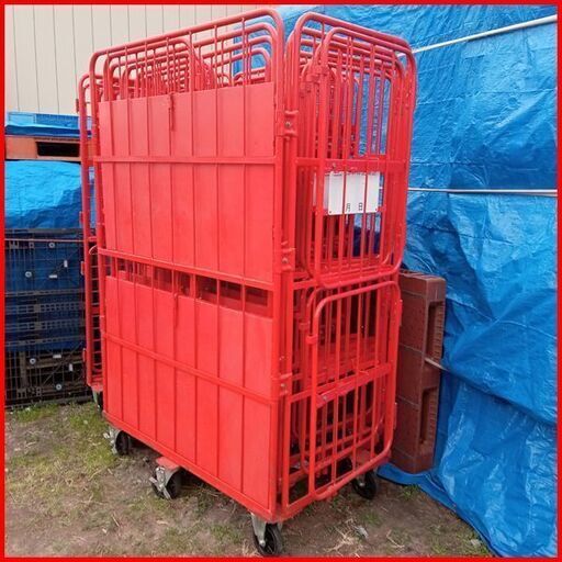 ① 美品 日本郵政で使用していたかご台車/ロールボックス4台セットです オールスチール製 頑丈さ抜群 2輪自在2輪固定ストッパー付/中