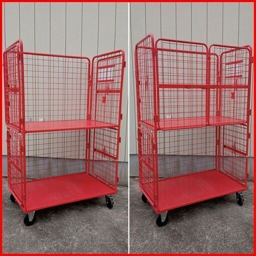② 美品 日本郵政で使用していたかご台車/ロールボックス4台セットです オールスチール製 頑丈さ抜群 2輪自在2輪固定ストッパー付/中