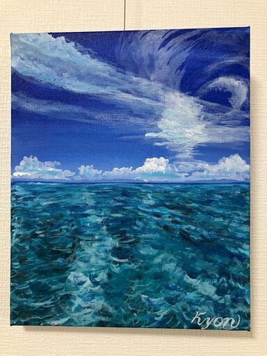 絵画　直筆『瑠璃の島　鳩間ブルー』キャンバス原画　沖縄