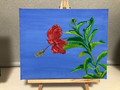 絵画　直筆【ハイビスカス】アクリル画　絵画　原画　キャンバス　沖縄