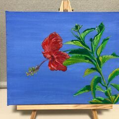 絵画　直筆【ハイビスカス】アクリル画　絵画　原画　キャンバス　沖縄