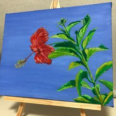 絵画　直筆【ハイビスカス】アクリル画　絵画　原画　キャンバス　沖縄の画像