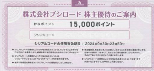 （株）ブシロード　株主優待券 ¥15,000分