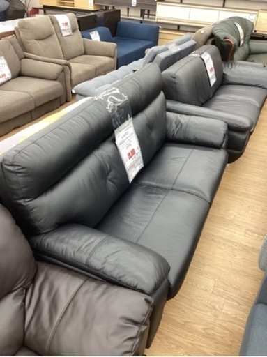 KC-14【新入荷　リサイクル品】ニトリ　LUCE2 本革3シーターソファ　黒