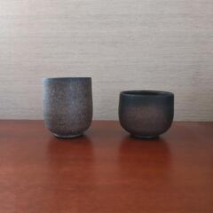 新品、珠洲焼、田端和樹男作、ペア湯呑み、2個の画像
