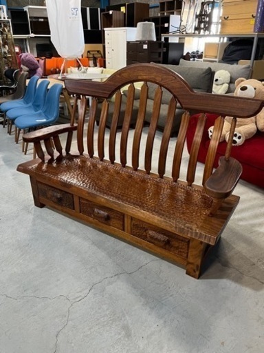 ✨️超絶オシャレ!!✨️ 木製 ベンチソファ 座面なぐり加工 ヴィンテージ調 高級家具 ハンドメイド家具