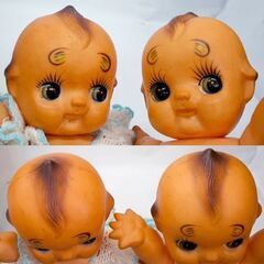 昭和レトロ キューピー人形 2体セット 44cm 太眉・緑羽根あり　まつげ長め 編み洋服 まゆげ ☆ PayPay(ペイペイ)決済可能 ☆ 札幌市 豊平区 平岸 平岸店の画像