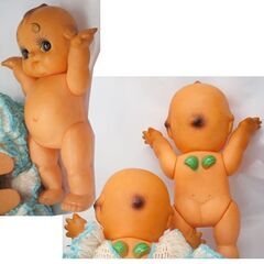 昭和レトロ キューピー人形 2体セット 44cm 太眉・緑羽根あり