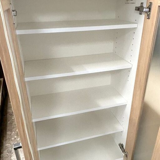 共和産業 スリムタイプ食器棚 リップ60DB 木目×ホワイト W60×H195×D50cm 耐震ロック付き 札幌市内配送OK