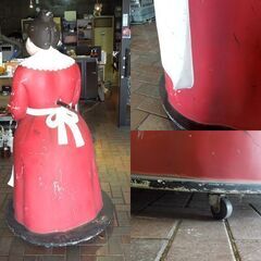 ステラおばさん風 等身大フィギュア 像 約160cm 台座キャスター 看板 オブジェ 赤い服の女性 札幌市 東区 新道東店の画像