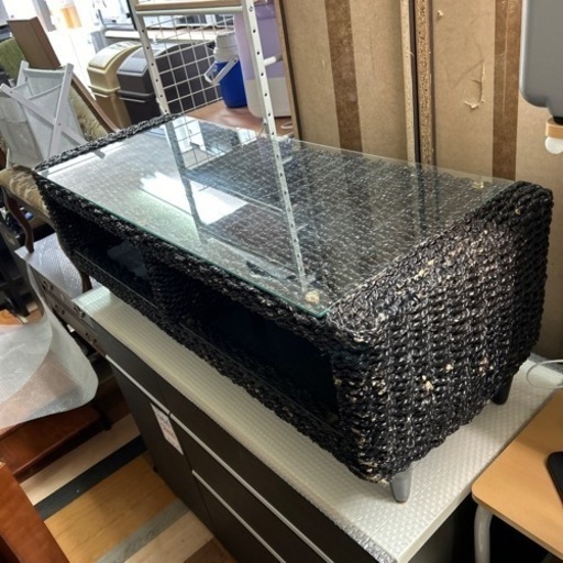 ラタン　ガラストップTVボード