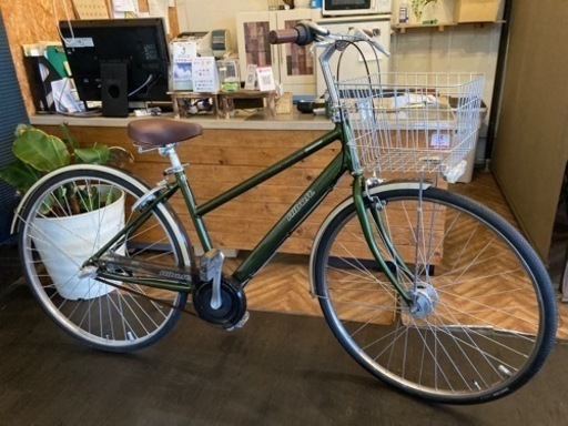 【前後チューブ・一発2錠の鍵新品！ブリヂストンアルベルト】LEDオートライト　内装3段　27インチ自転車　モスグリーン