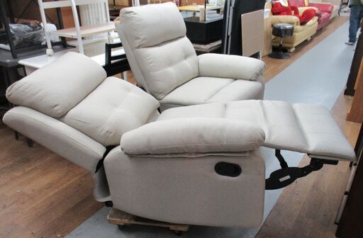 R232 NITORI 手動リクライニング2Pソファ、ベージュ布製、幅140cm Used・美品