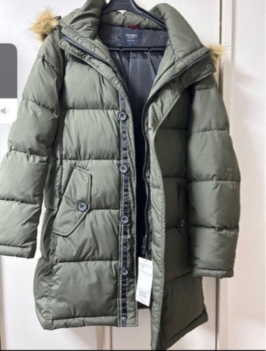 【新品・BEAMS】中綿ロングコート Sサイズ カーキ フードファー付き 防寒アウター