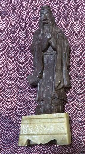 天然大理石　彫刻品　旨詩人孔天子　中国思想家　古い孔子像　中古現状品