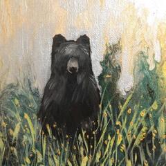 クマの油絵◆1点物の原画◆F4号サイズ/作者サイン入りの画像