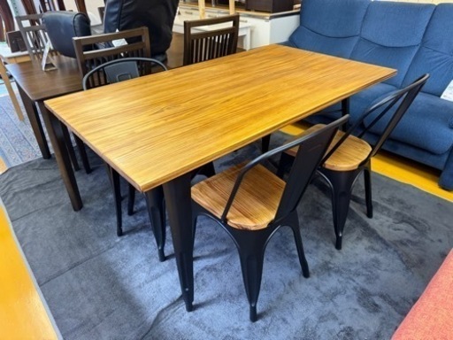 【リサイクルサービス八光】ウッド＆ブラック　ダイニングセット・チェア3脚