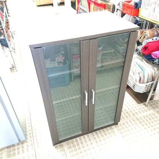 3/16家具 食器棚 ブラウン ガラス 4段