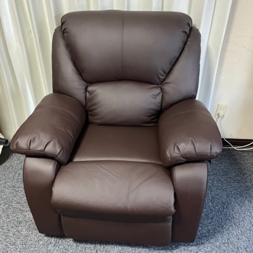 一人掛けソファ 1Pソファ リクライニングソファ ブラウン フェイクレザー 合皮 中古