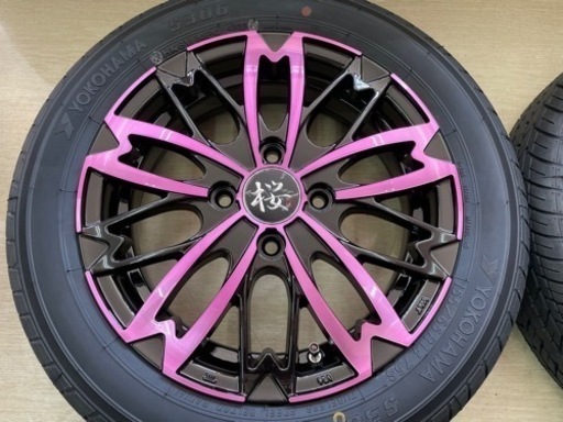 新サイズ！和道 桜 五分咲き14インチ4.5Jインセット45 PCD100-4H☆ヨコハマタイヤS306☆155/65R14新品セット！タント、日産サクラ、ミラ