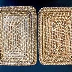 無印良品　重なるラタン長方形ボックス　フタ付　2個セットの画像