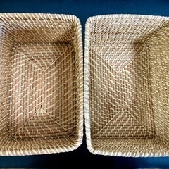 無印良品　重なるラタン長方形ボックス　フタ付　2個セットの画像