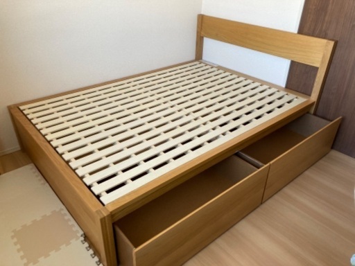 無印　オーク材ダブルベッド　収納付き 収納ベッド・ダブル・オーク材・Aユニット | 無印良品