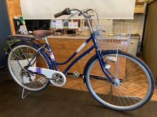 【ノーパンクタイヤ！】LEDオートライト　6段変速　27インチ自転車　ブルー