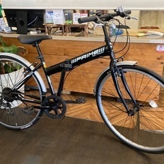 【前後タイヤ・チューブ新品！】6段変速　泥除け付き700×28c折りたたみクロスバイク　ブラック 前後タイヤ・チューブ新品！】6段変速 泥除け付き700×28c折りたたみ