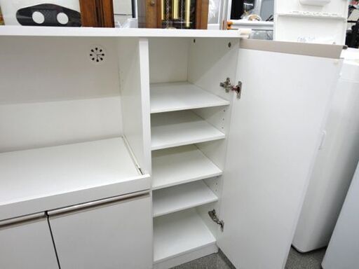 ミドルレンジボード 幅90×奥行40×高さ90㎝ ホワイト 食器棚 キッチンボード 収納 西岡店