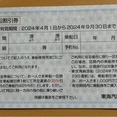 [〜2024/9/30]東海汽船　株主優待　10枚の画像