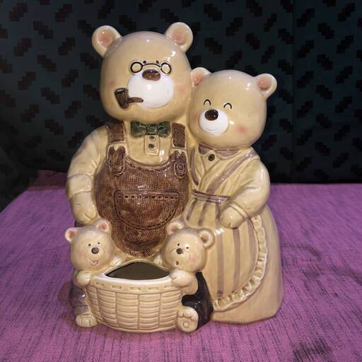 未使用品　可愛らしい熊の家族型の鉢　TATO　KOGEI（加藤工芸）製　古い鉢　ガーデニング　観葉植物