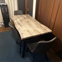 幅150cm 5点セット ダイニングセット ダイニングテーブルセット 4人掛け 木目 古木風 なぐり加工 波型 アイアン脚 ブルックリン 食卓セット 木製 シンプル おしゃれ グレー ダイニングチェア シェルチェア 椅子