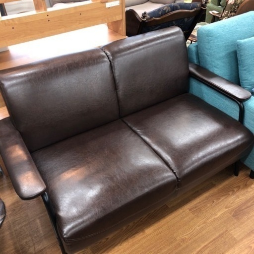 2人掛けソファー　フェイクレザー　ダークブラウン　売ります！