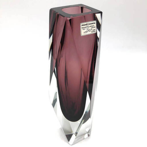 ss6142　マンドラザート　一輪挿し　ヴェネチアガラス　花瓶　紫　高さ25.5cm　Mandruzzato　ガラス製　花器　フラワーベース　パープル　MADE IN ITALY　ムラノ　イタリア製　クリア　カットグラス　ガラス工芸 ss6142 マンドラザート 一輪挿し ヴェネチアガラス 花瓶 紫 高さ25.5cm