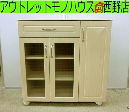 ■キッチンボード レンジ台 レンジボード クリーム系 ナチュラル 幅90cm 奥40㎝ 高90cm キッチン収納 札幌 西区 西野店