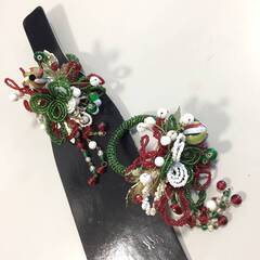 ○0円あげます！【2セット】ワインボトルアクセサリー 赤×緑×白 ビーズ クリスマス 飾り 瓶飾り インテリア 雑貨(NF231114)Zi-515-18Wの画像