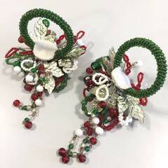 ○0円あげます！【2セット】ワインボトルアクセサリー 赤×緑×白 ビーズ クリスマス 飾り 瓶飾り インテリア 雑貨(NF231114)Zi-515-18Wの画像