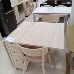 ★ジモティ割あり★ IKEA ゲートレッグテーブル イスセット ホワイトベージュ W93～152.5×D80×H74.5 クリーニング済み TC2051