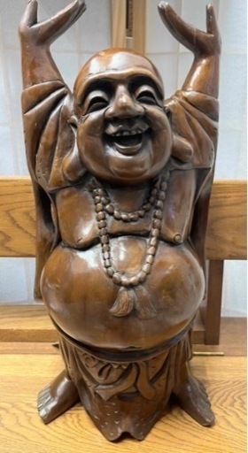 高さ52cm布袋様 天然木彫 木製彫刻 一刀彫 七福神 満面の笑顔 金運 縁起物