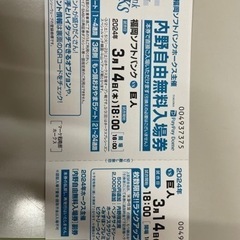 [4枚]3月14日18時試合開始 ソフトバンクホークス 巨人 野球 内野自由無料入場券4枚の画像